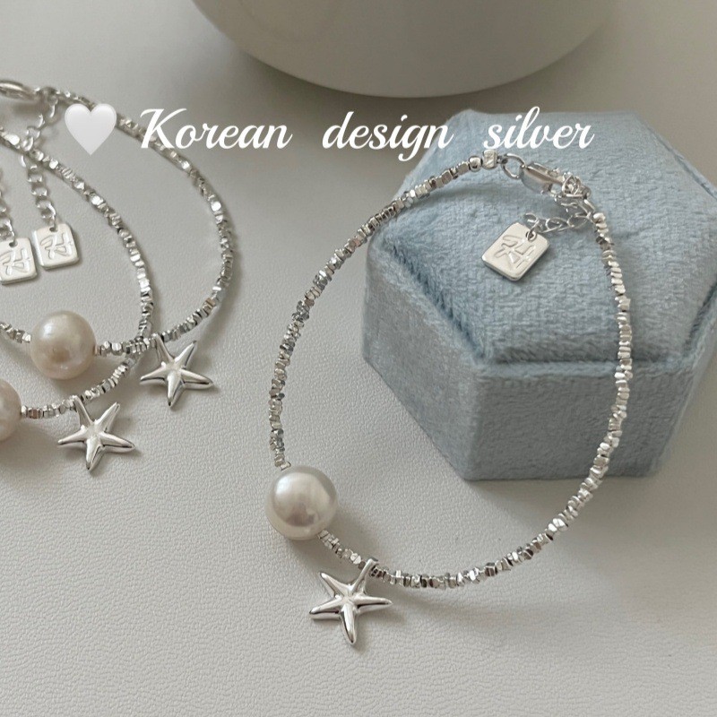 Korea Dongdaemun Niche Creative Handmade Silver Jewelry S925Pure Silver Pearl Star Fragment Silver B