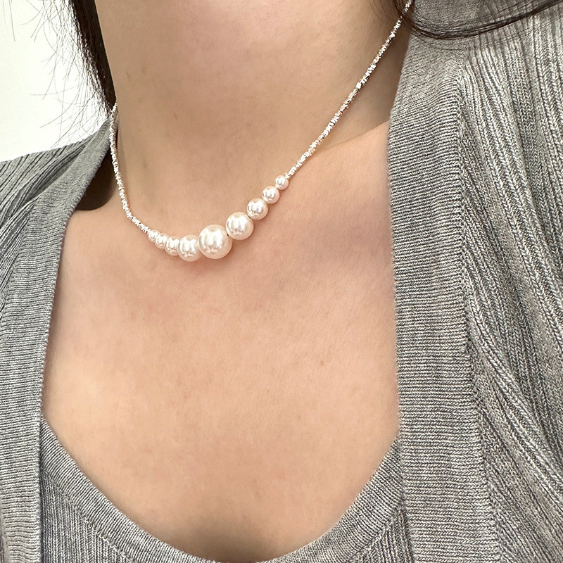 Broken Silver Shijia Pearl Necklace s925Pure Silver Women's Handmade Design Collarbone Chain Commuti