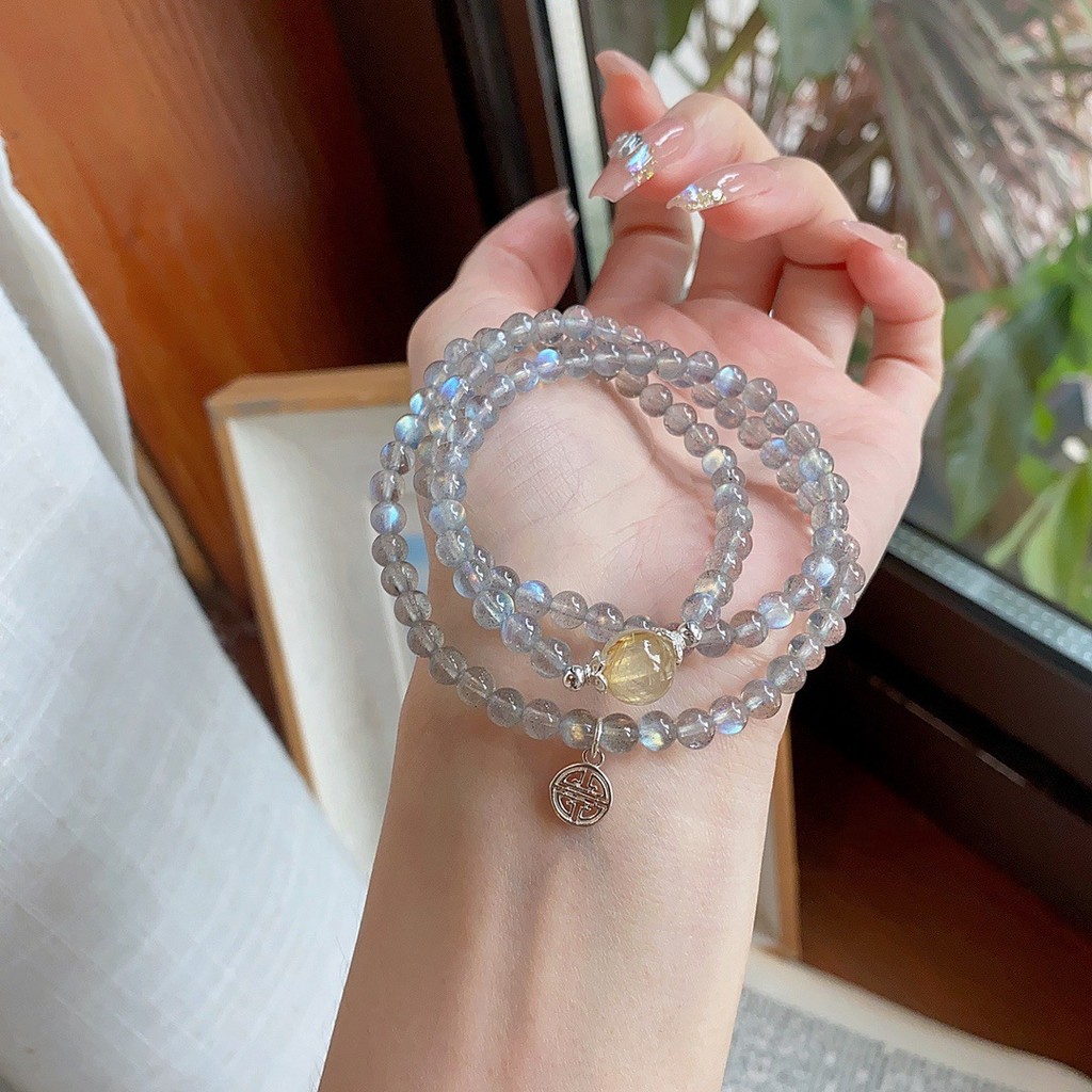 Natural Crystal Bracelet Gray Light Stone Bracelet Female Golden Hair Crystal Light Stone Lucky Fort