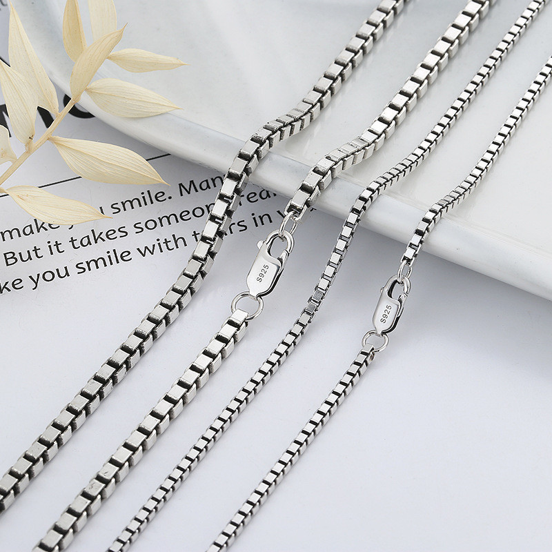 S925Sterling Silver Necklace Box Chain Thick Chain DIY Free Matching Sweater Chain Series Square Sin
