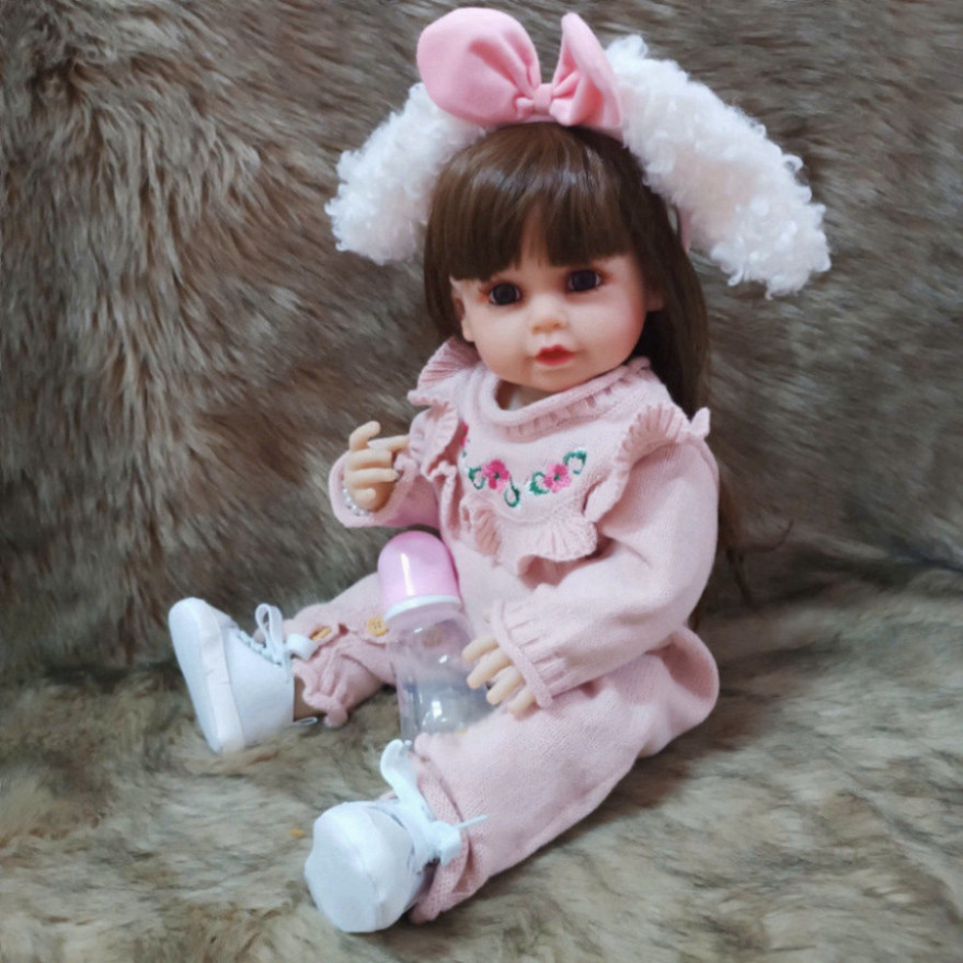 Búp Bê Reborn Thân Mềm Mại Pinky Len Hồng Dài 55 cm - Búp Bê Silicon Vinyl PVN8466 22 inch Chất Lượn