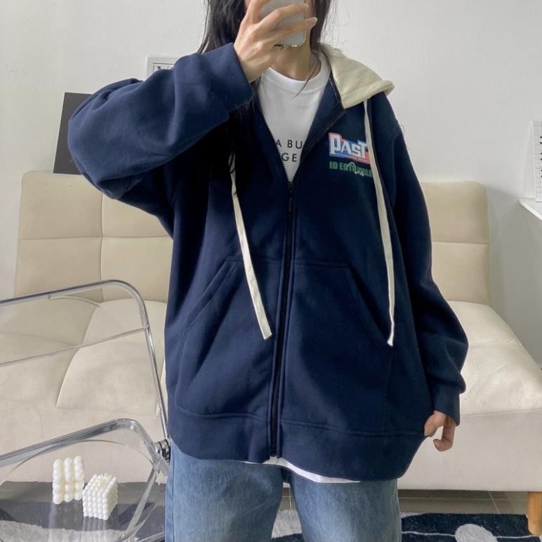 Áo Khoác Hoodie Nỉ Bông Unisex PAST màu ĐEN/NÂU CHOCO/XANH NAVY 🍑 Nam nữ unisex/Áo hoodie zip form r
