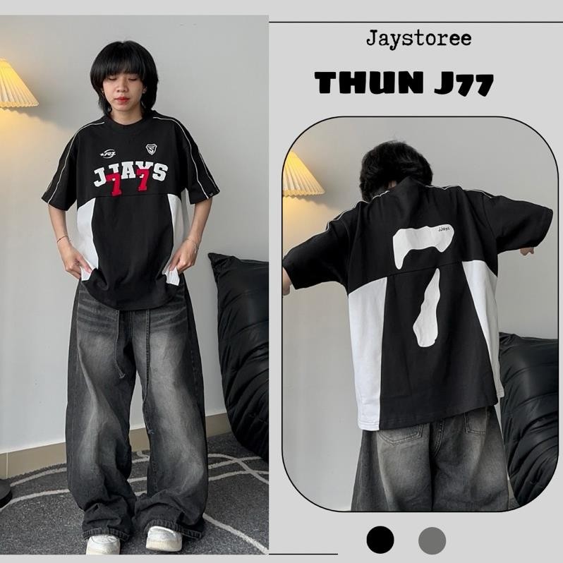 Áo thun tay lỡ Raglan J77 phối 2 màu ĐEN TRẮNG vải thun cotton  - áo phông phối màu form rộng unisex