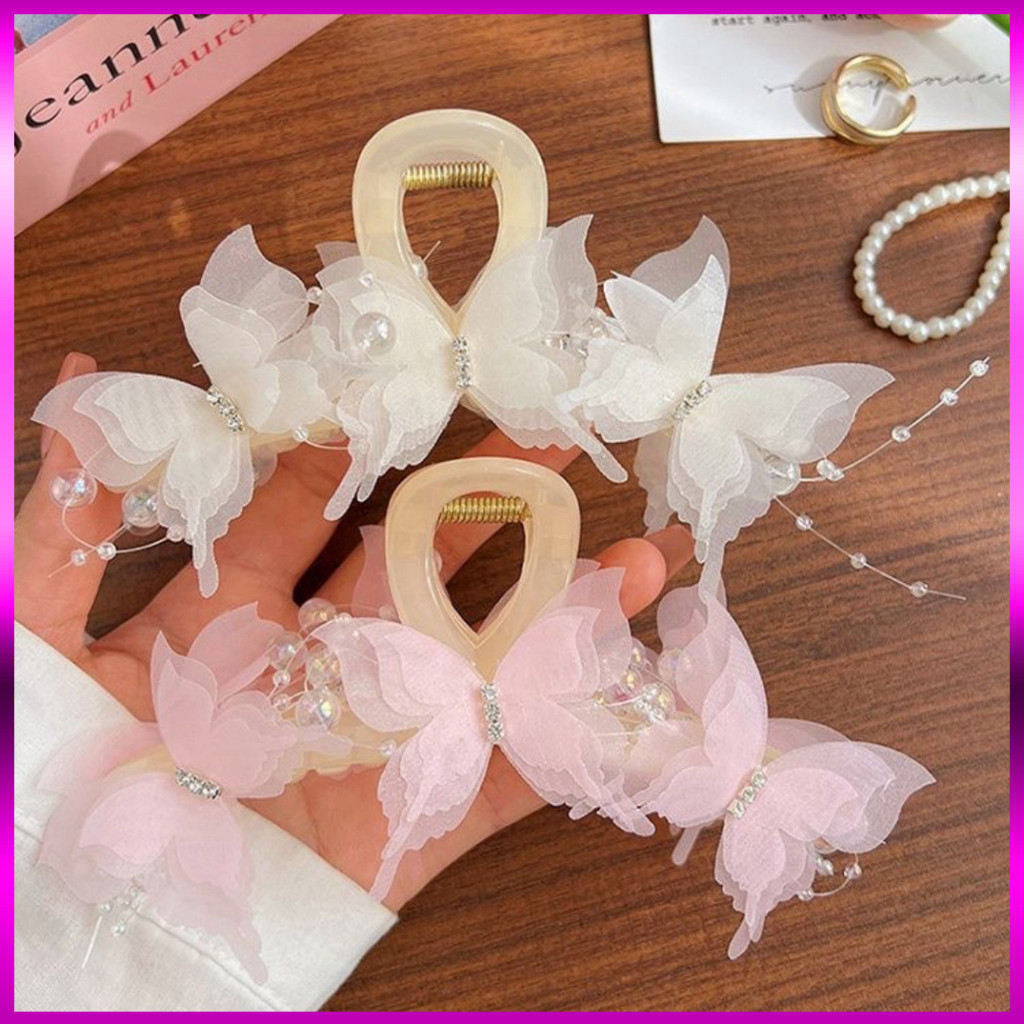 Kẹp tóc kiểu tiểu thư với nơ trang trí hạt cườm, thanh lịch và nhẹ nhàng (C1)