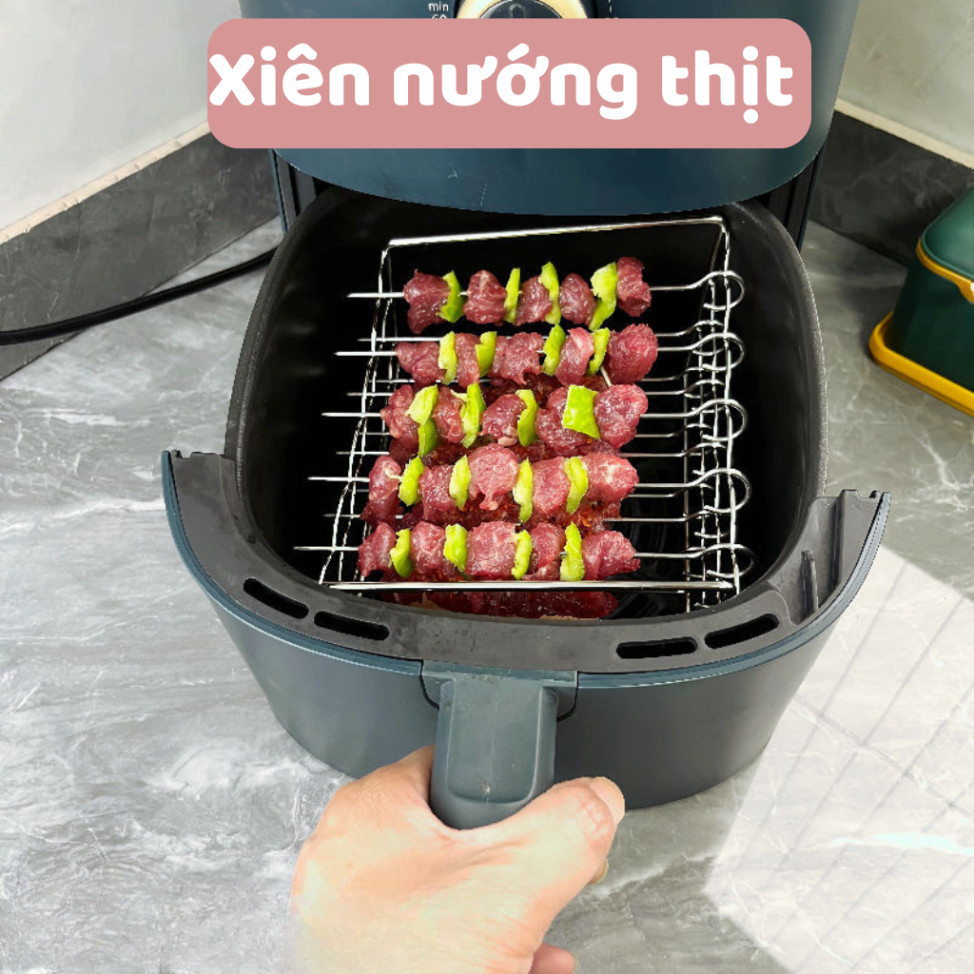 Xiên Thịt Nướng, Giá Nướng Thịt Xiên Cho Nồi Chiên Không Dầu 3 Tầng 15 Cây Xiên Inox 304 XTN03
