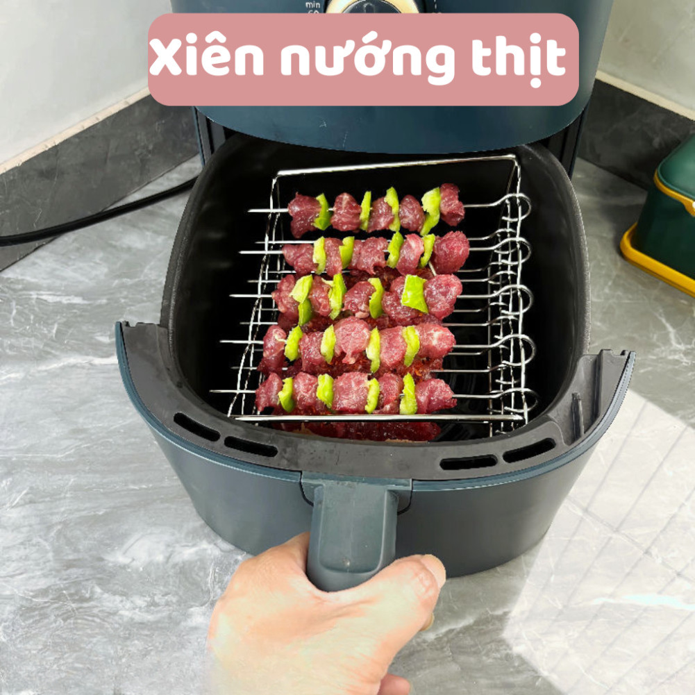 Xiên Thịt Nướng, Giá Nướng Thịt Xiên Cho Nồi Chiên Không Dầu 3 Tầng 15 Cây Xiên Inox 304 XTN03