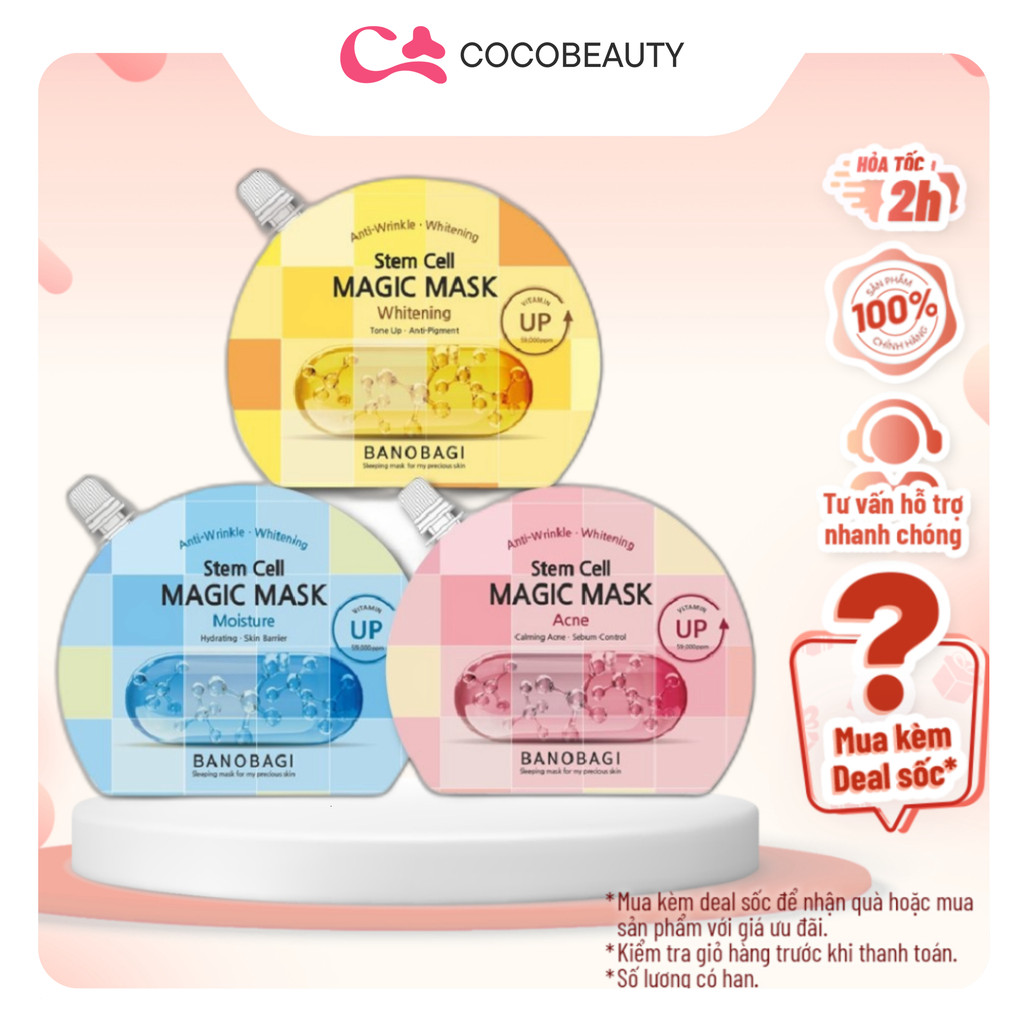 NEW Mặt Nạ Ngủ Dạng Gel Dưỡng Ẩm Trắng Da BANOBAGI Stem Cell Magic Mask 23ml NEW