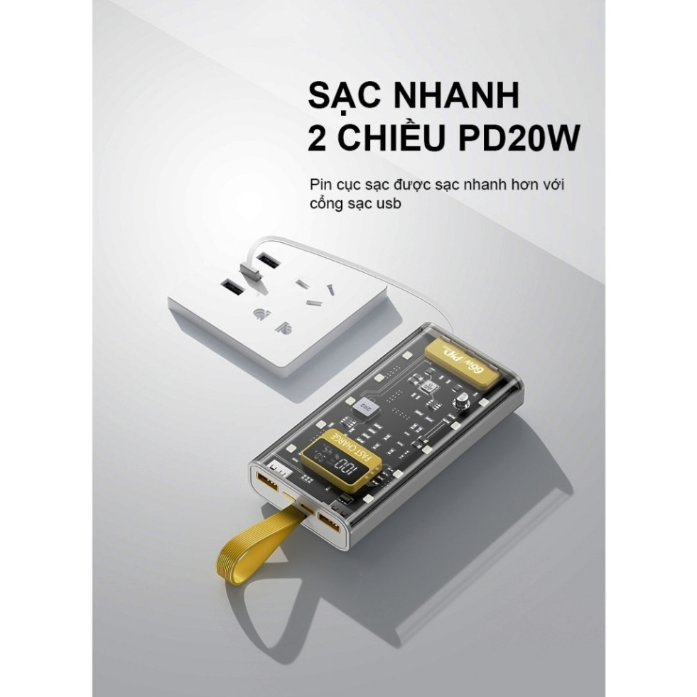 Sạc dự phòng 20000 30000MAH sạc nhanh PD120W/20W trong suốt tích hợp 4 dây sạc tích hợp đèn led chiếu sáng | BigBuy360 - bigbuy360.vn