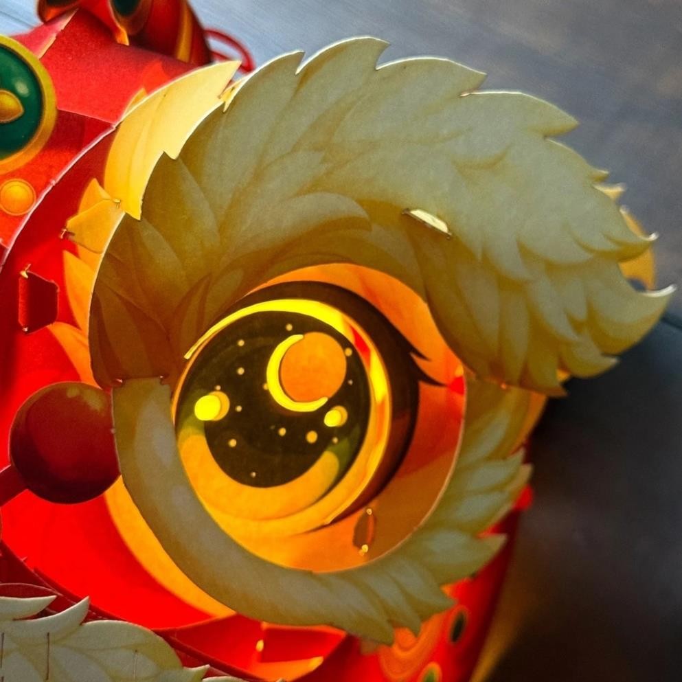 Lồng Đèn Trung Thu 3D Lân Sư Rồng “Lân Ngọc Trông Trăng” – Giấy Cứng Gấp Gọn, Rước Đèn & Trang Trí