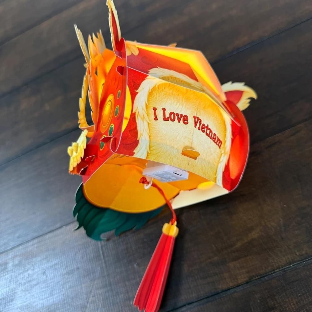 Lồng Đèn Trung Thu 3D Lân Sư Rồng “Lân Ngọc Trông Trăng” – Giấy Cứng Gấp Gọn, Rước Đèn & Trang Trí