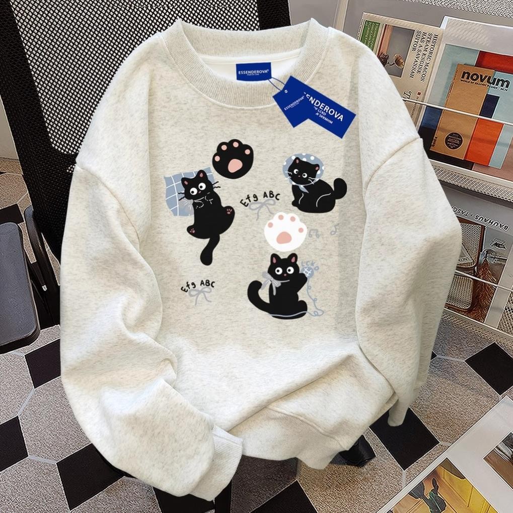 Áo sweater nữ xám tiêu MÈO ABC áo xinh nỉ mùa đông áo khoác dễ thương AP