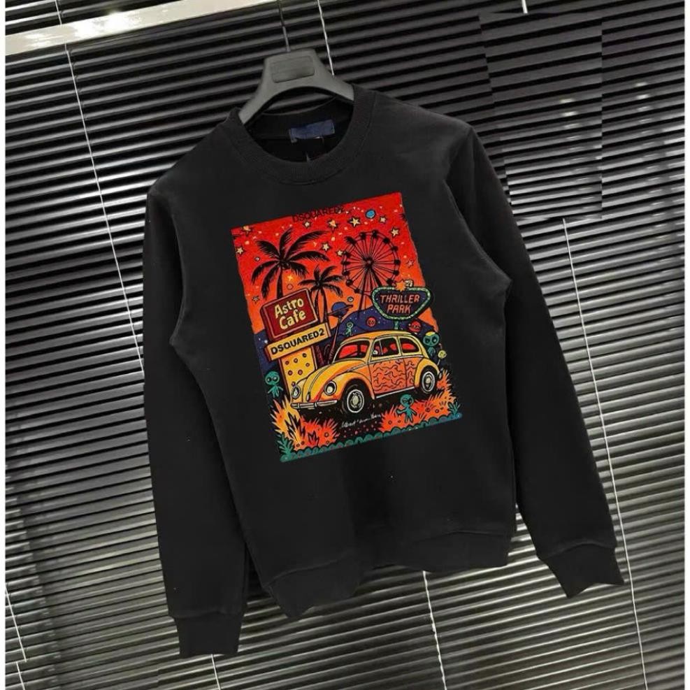 Áo Sweater dsq cây dừa oto đỏ Áo Sweater Nam Nữ Form Rộng Chất Cotton Nỉ COTTON Cổ Tròn Dài Tay UT