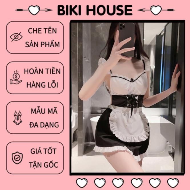 Cosplay hầu gái sexy anime maid cute váy đầm ngủ nàng hầu bàn kèm tạp dề trắng gợi cảm đáng yêu PINK