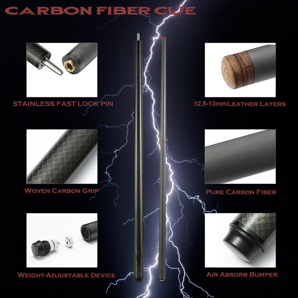 Carbon Fiber Cue Direct from Manufacturer Black Technology Carbon Fiber Billiard Cue High-end Carbon