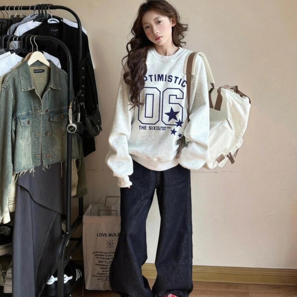 ÁO SWEATER NỈ BÔNG NAM NỮ “ Số MẶC PIJAMA” DÀI TAY MÀU XÁM TIÊU CỔ TRÒN UT