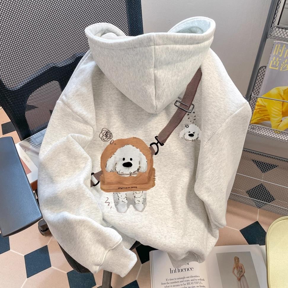 áo hoodie nữ TÚI CHÉO  form rộng xám tiêu dễ thương áo tay dài mùa đông UT