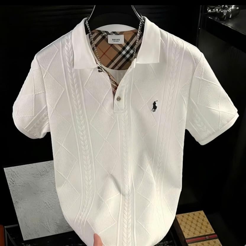 Áo thun nam tay ngắn polo vân nổi co giãn boy phố