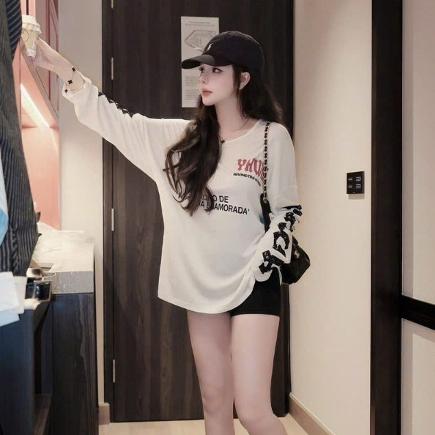 set đồ nữ girl phố,set áo phom rộng dài tay mix quần short 175(Z3)