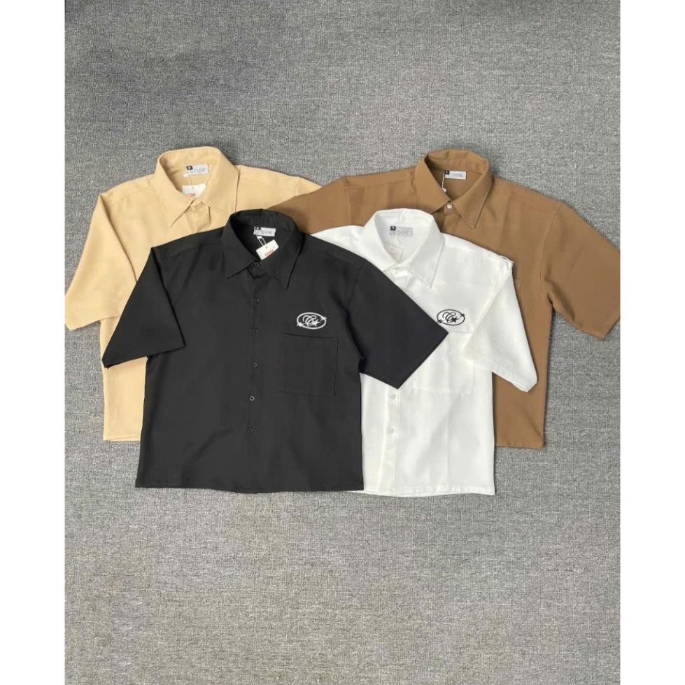 Áo sơ mi tay ngắn Oxford form boxy thêu chữ CODES STUDIO phong cách tối giản nam nữ local brand