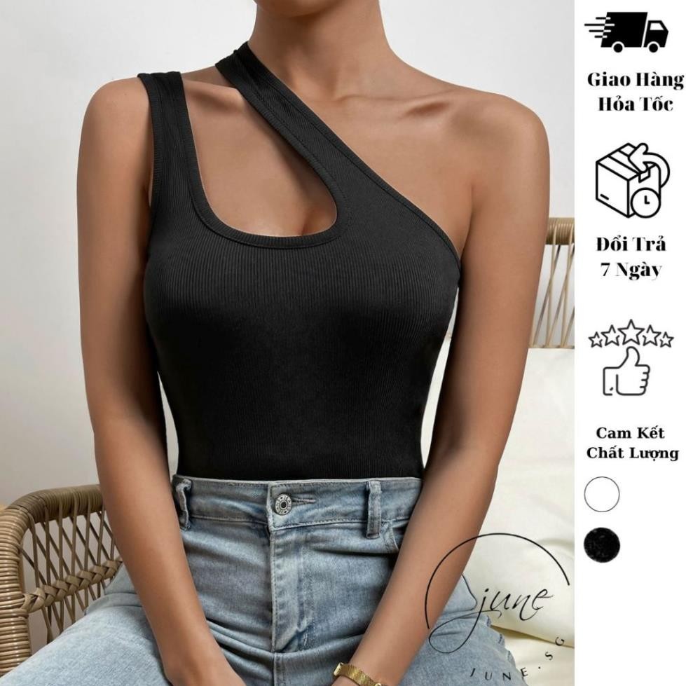 Áo Khoét Lệch Vai - Áo Lệch Vai Dáng Dài Thun Tăm JUNE.SG áo form dài lệch vai D054