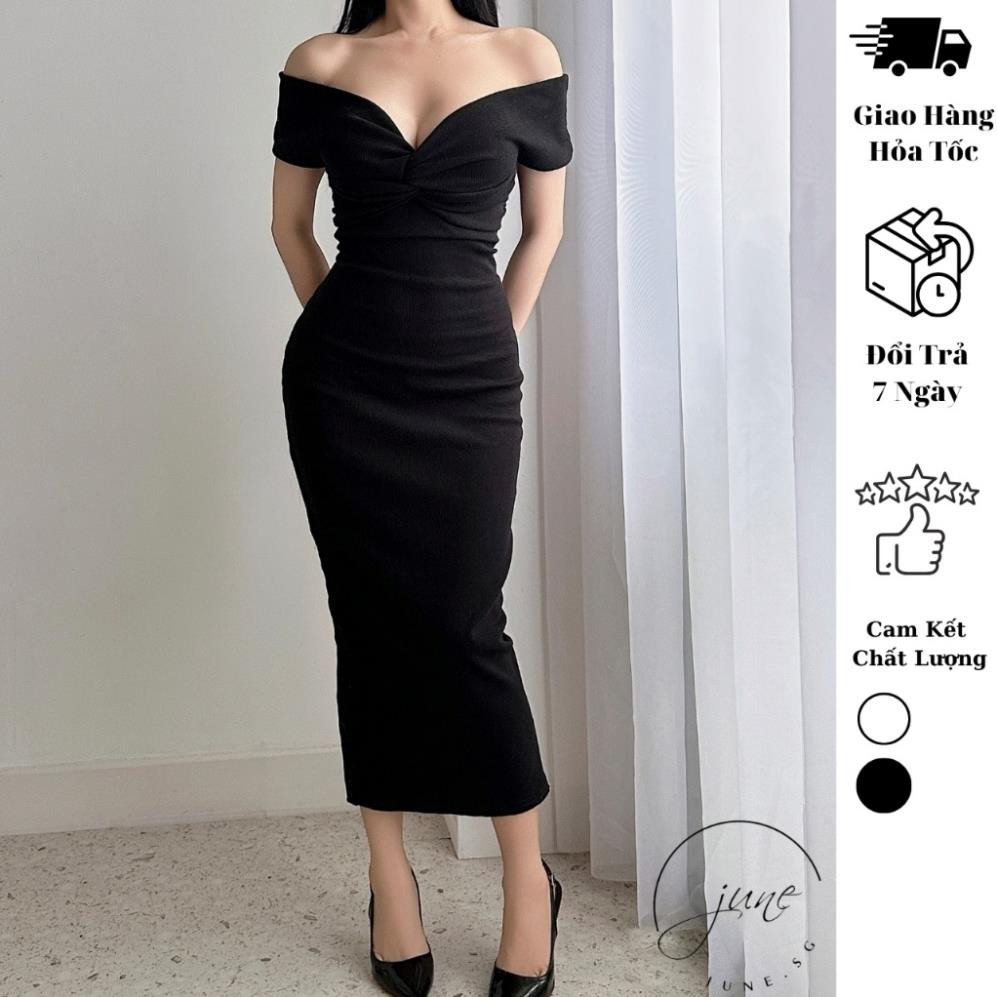 Đầm Ôm body Nữ JUNE.SG đầm ôm body nữ Form dài Xoắn Ngực ôm body Đầm body dạng ống D139