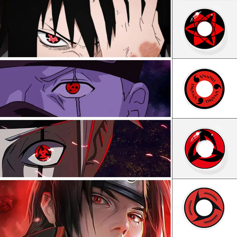 [Có độ cận] Lens cosplay . 2 Cái / 1 Cặp Màu Đỏ Ống Kính Tiếp Xúc Naruto Sasuke Sharingan Itachi Sas