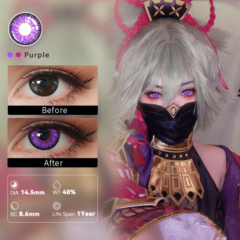 [Có độ cận] Lens cosplay Eyemakeup Màu Anime Tím Emilia