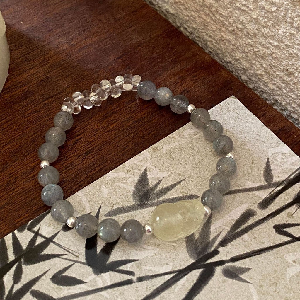 S925Pure Silver Natural Stone Yellow Crystal Pixiu Bracelet for Women New Chinese Style Retro Niche 