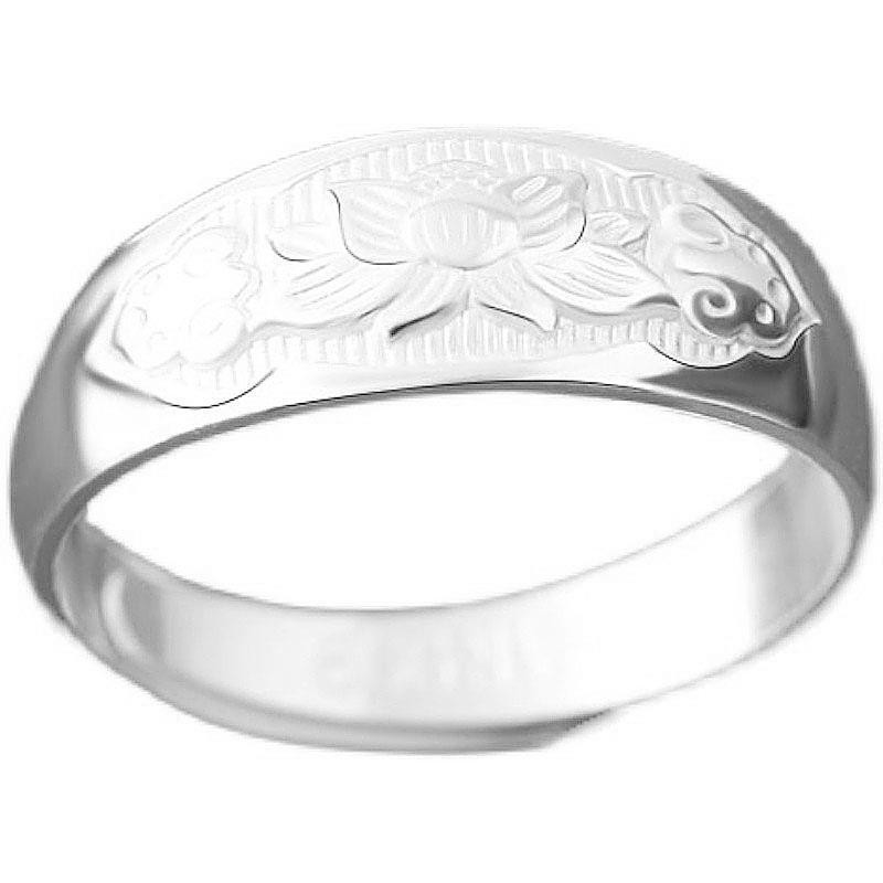 999Pure Silver Ring Solid Silver Women Men Vintage Lotus Flower Fu Character Adjustable Open Ring Gi