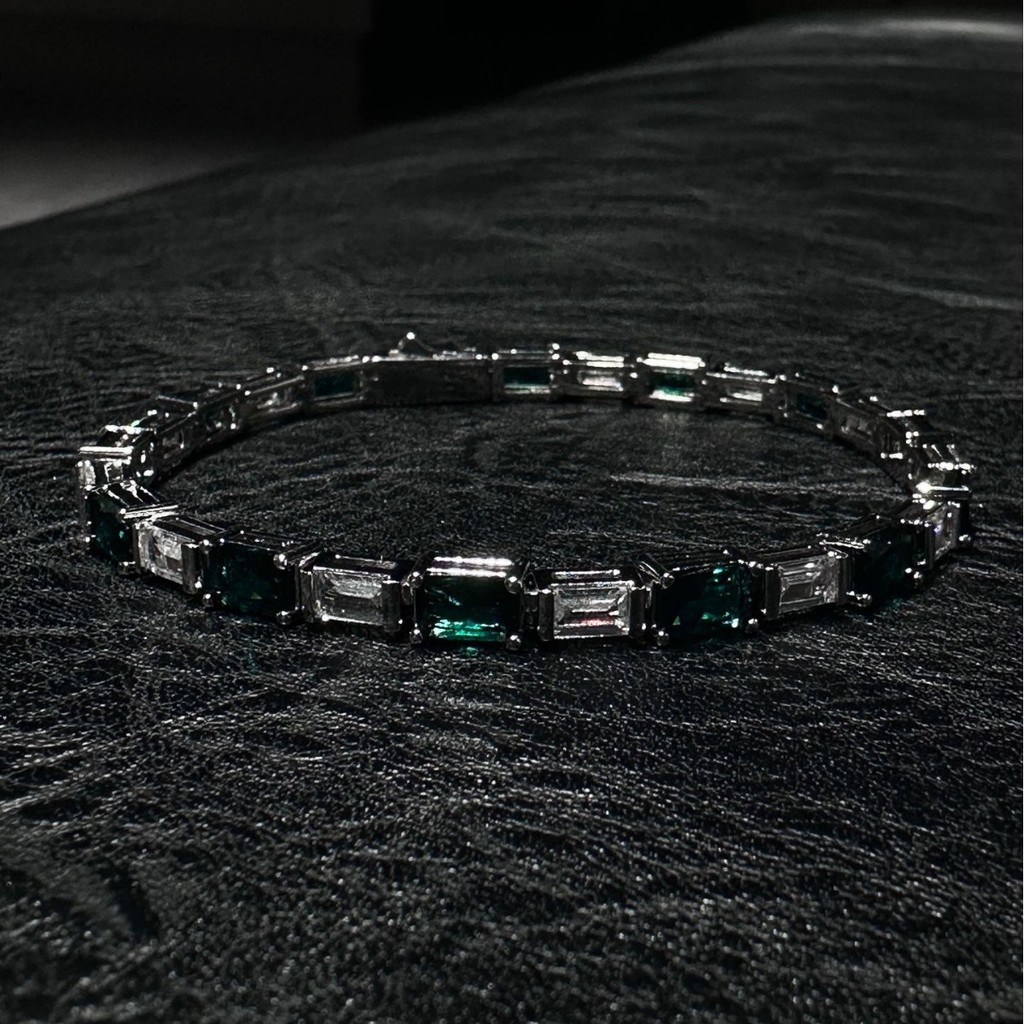 Cross-border Hip-hop Jewelry Copper Inlay5A Zircon Tennis Chain Emerald Color Block Single Row Brace