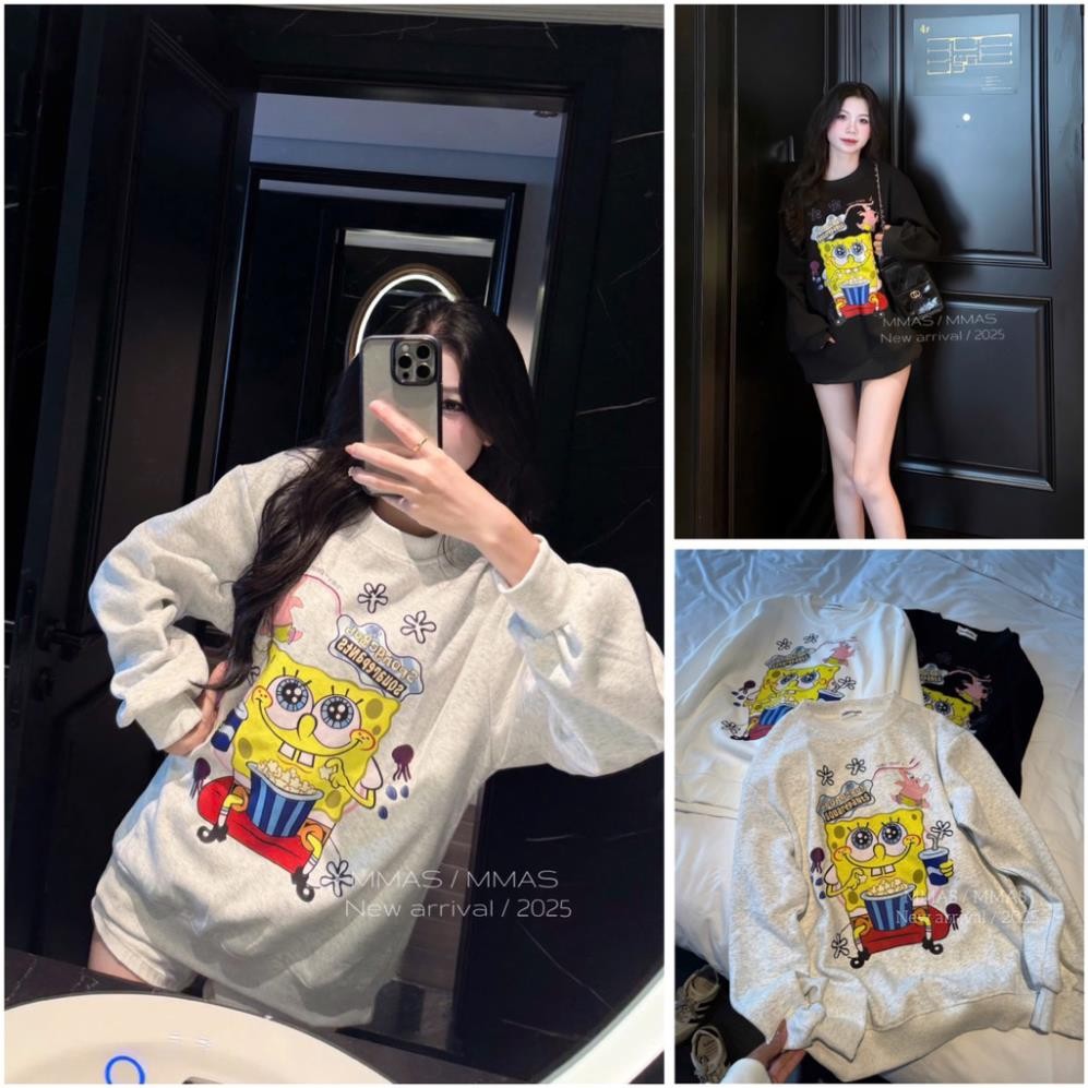 Áo Nỉ Sweater In Hình Bọt Biển Ngộ Nghĩnh Siêu Đáng Yêu - Áo Nỉ Sweater In Hình Bọt Biển 2 Màu Cực Đẹp UT