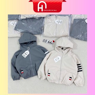  Áo gió lót lưới 2 lớp tay phối sọc tone màu xám be nam tính form rộng cho bé - HNOrderChina 