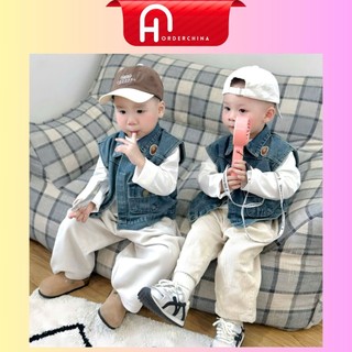  Set 2 chi tiết áo thun dài tay basic kèm áo gile bò form dáng đẹp chất đẹp cho bé trai bé gái - HNOrderChina 