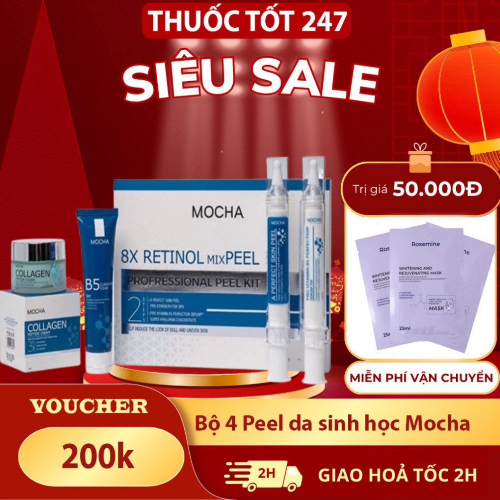 Peel Siêu Vi Tảo Mix Retinol MOCHA Giúp Tái Tạo Da Căng Bóng Khỏe Mạnh Peel Da Tại Nhà Bộ 4 Món