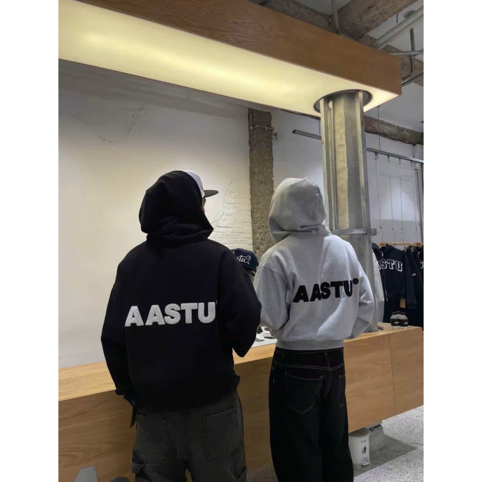 Áo hoodie zip nam nữ AASTU BASIC LOGO vải nỉ cao cấp siêu dày mùa đông, hình thêu xù siêu xịn