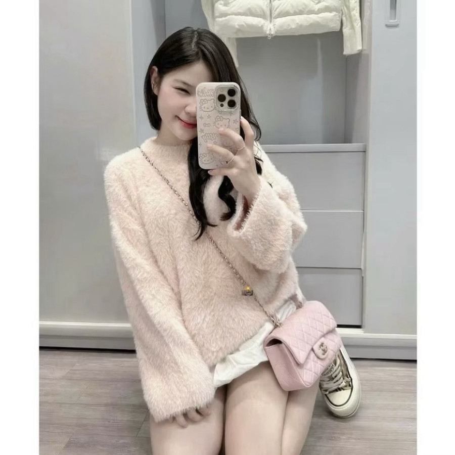 Áo Len Lông thỏ Xù Nữ Dáng Rộng Màu Hồng,trắng be Pastel, Áo Len Ulzzang Hàn Quốc Dễ Thương