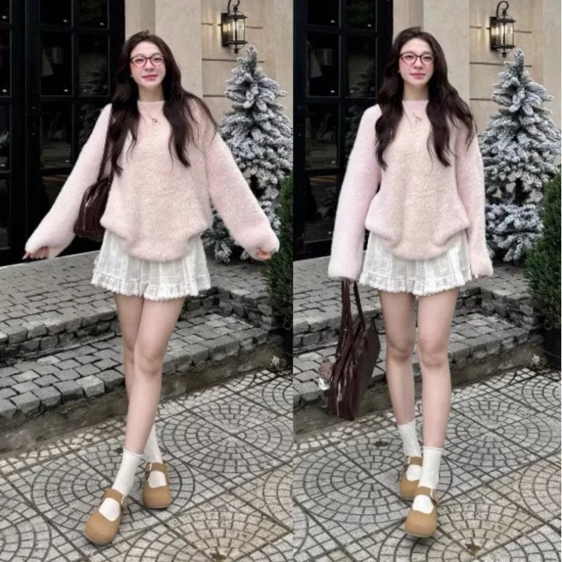 Áo Len Lông thỏ Xù Nữ Dáng Rộng Màu Hồng,trắng be Pastel, Áo Len Ulzzang Hàn Quốc Dễ Thương | BigBuy360 - bigbuy360.vn