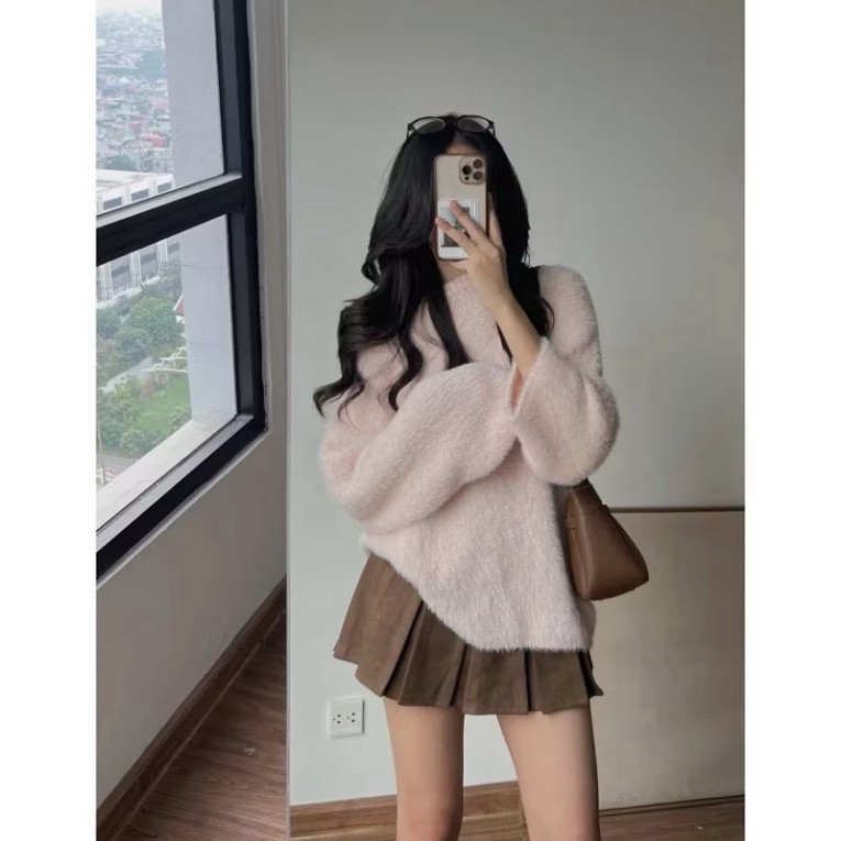 Áo Len Lông thỏ Xù Nữ Dáng Rộng Màu Hồng,trắng be Pastel, Áo Len Ulzzang Hàn Quốc Dễ Thương | BigBuy360 - bigbuy360.vn