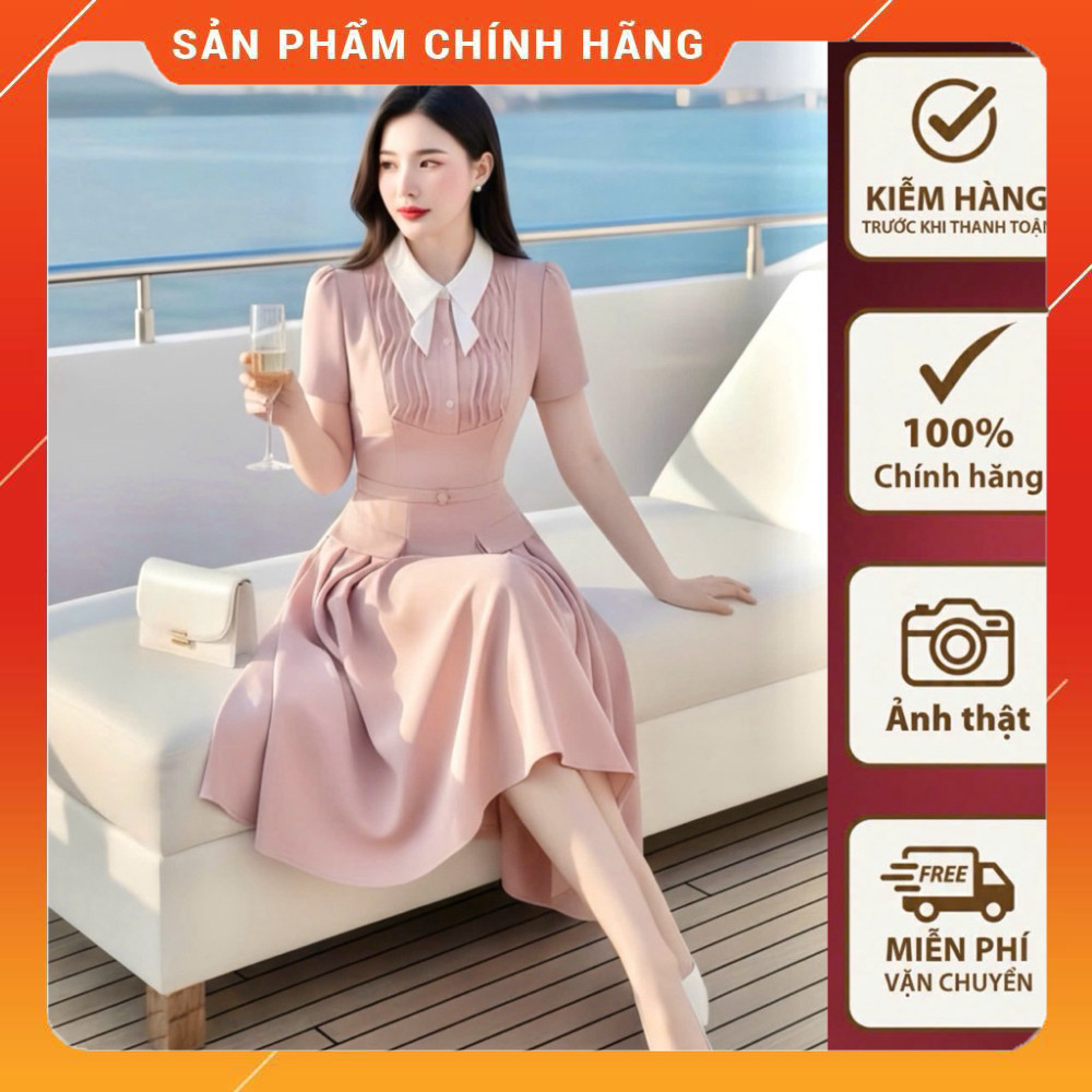 Sỉ (Váy/Đầm Chính Hãng DVC) DS6725 Thiết kế sang trọng thanh lịch, màu hồng trẻ trung, ly ngực may s