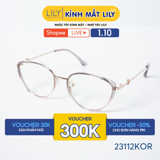Gọng kính mắt mèo nam nữ LILYEYEWEAR chất liệu nhựa phối càng kim loại cao cấp, kiểu dáng hiện đại thời trang 23112KOR