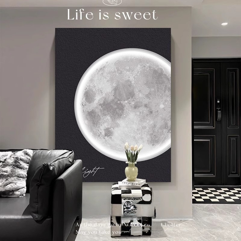 Black and White Minimalist Moon Living Room Decorative Painting Wall Lamp Sofa Background Wall Hangi
