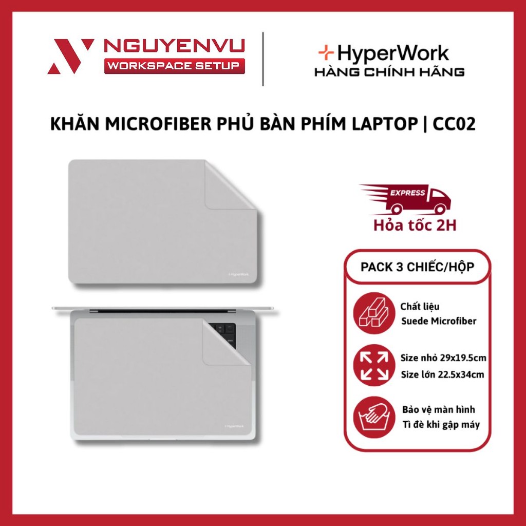 Khăn Microfiber phủ bàn phím laptop Hyperwork CC02 - Hàng Chính Hãng