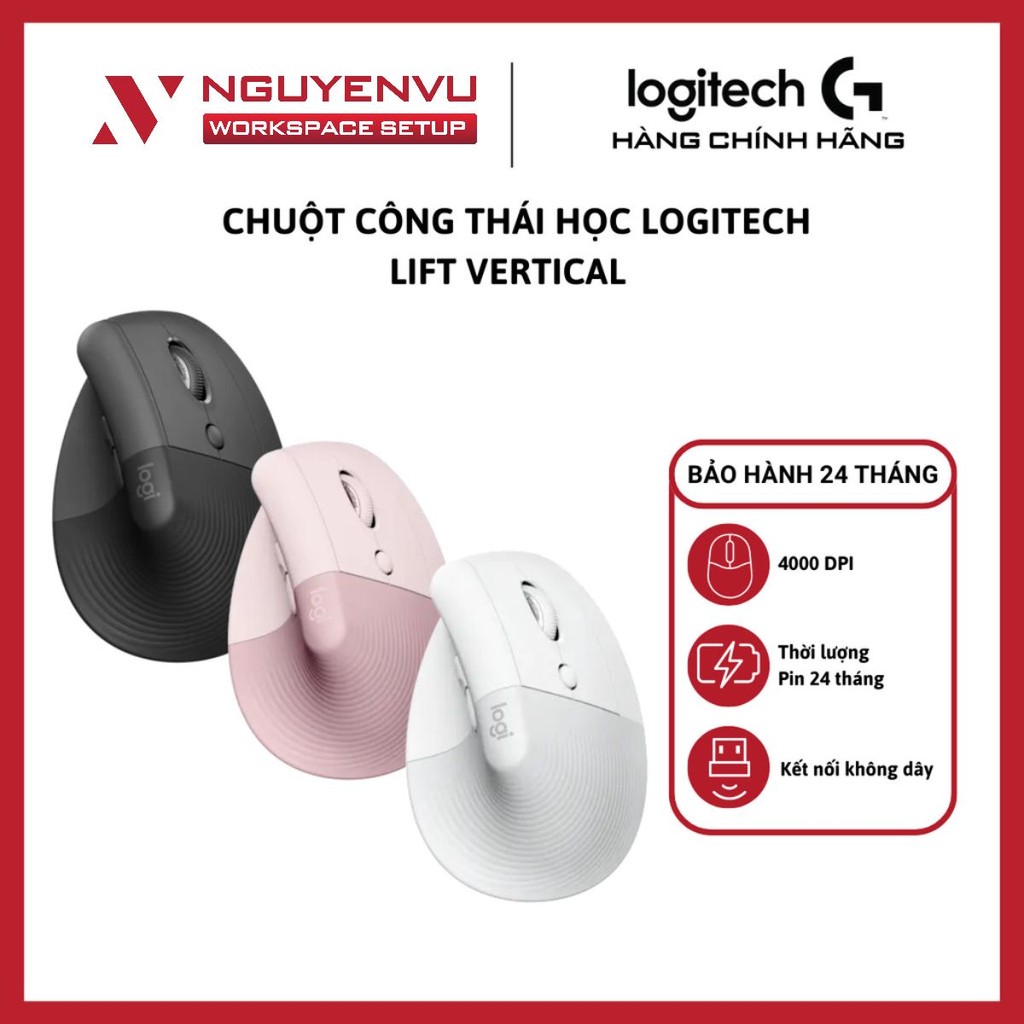 Chuột công thái học Logitech Lift Vertical / Lift Vertical For Business - Hàng Chính Hãng