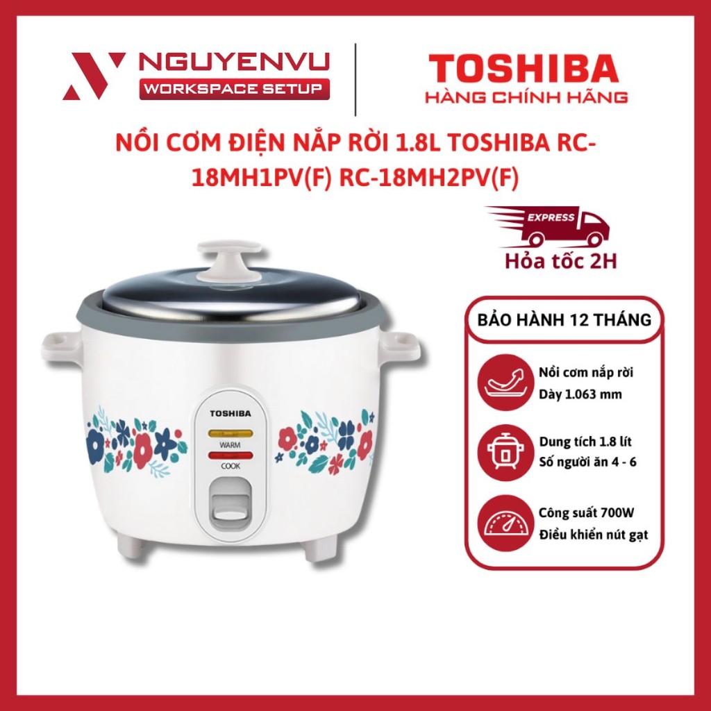 [KHO HN - HCM] Nồi Cơm Điện Nắp Rời 1.8L Toshiba RC-18MH1PV(F) / RC-18MH2PV(F) - Hàng Chính Hãng