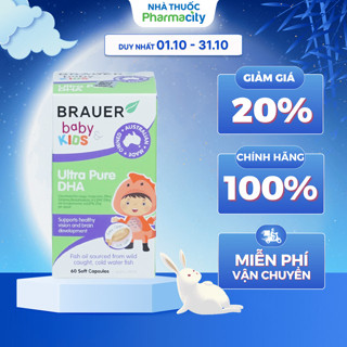 Viên uống BRAUER Baby & Kids Ultra Pure DHA giúp phát triển não, mắt cho trẻ từ 7 tháng (60 viên)