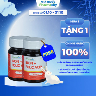 Viên uống Pharmacity Iron và Folic Acid bổ sung sắt và hỗ trợ giảm nguy cơ thiếu máu (Chai 60 viên)