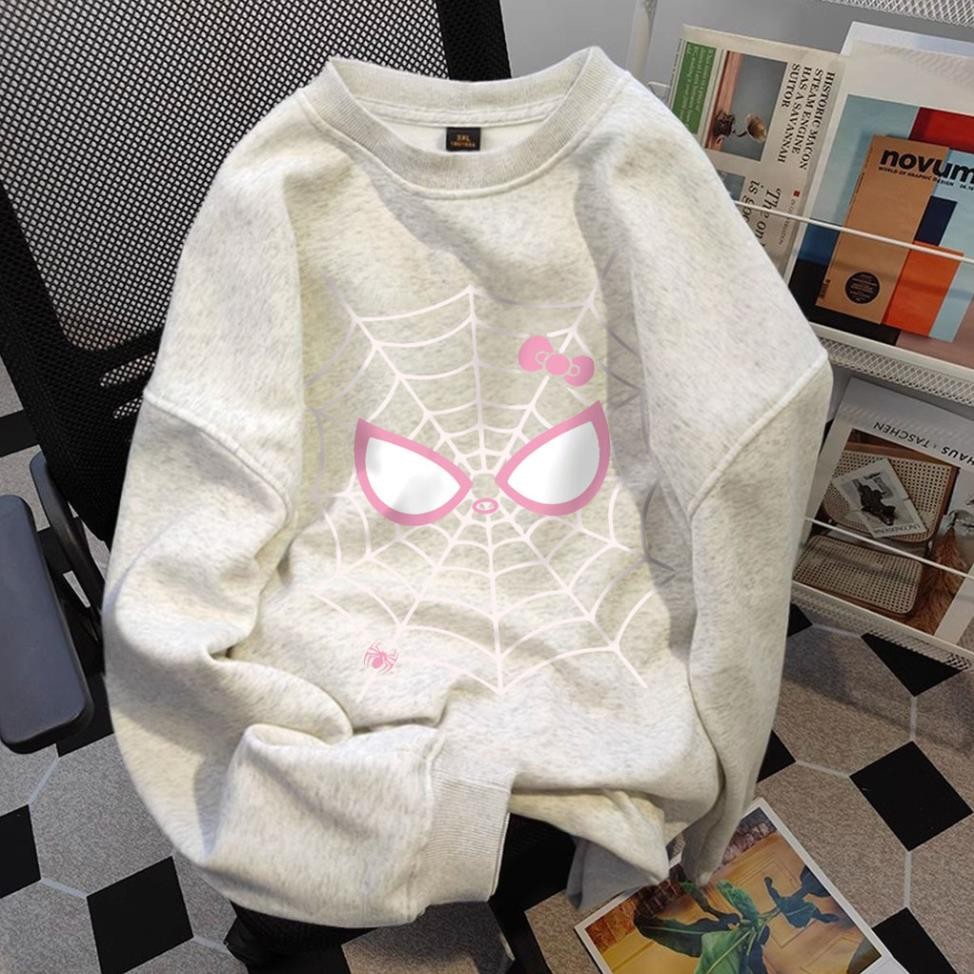 Áo sweater xám tiêu nữ form rộng hàn quốc dễ thương Hello Kitty NHỆN  áo nỉ dài tay mùa thu đông UT