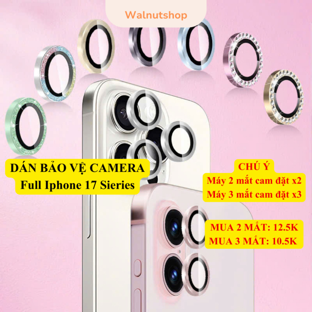 Dán bảo vệ camera full seri iphone 17 từng mắt cam|| camera trơn màu - cam nhũ- cam đá iphone 17, 17