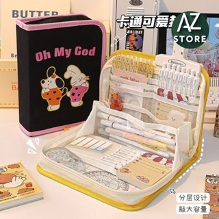  Hộp bút vải nhiều ngăn túi đựng đồ dùng học tập dung tích lớn đựng bút cọ trang điểm gọn gàng 