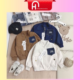  Áo khoác gió phối túi jean BuddyLee chất gió dày dặn 2 lớp tone màu xanh nâu kem cho bé - HNOrderChina 